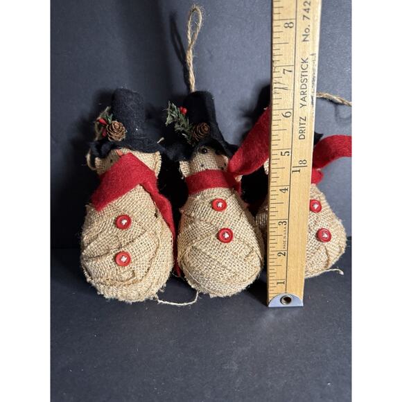 Country Snowman Christmas Ornaments Set (3) Hanging Holiday Decor Farmhouse - Picture 3 of 4
